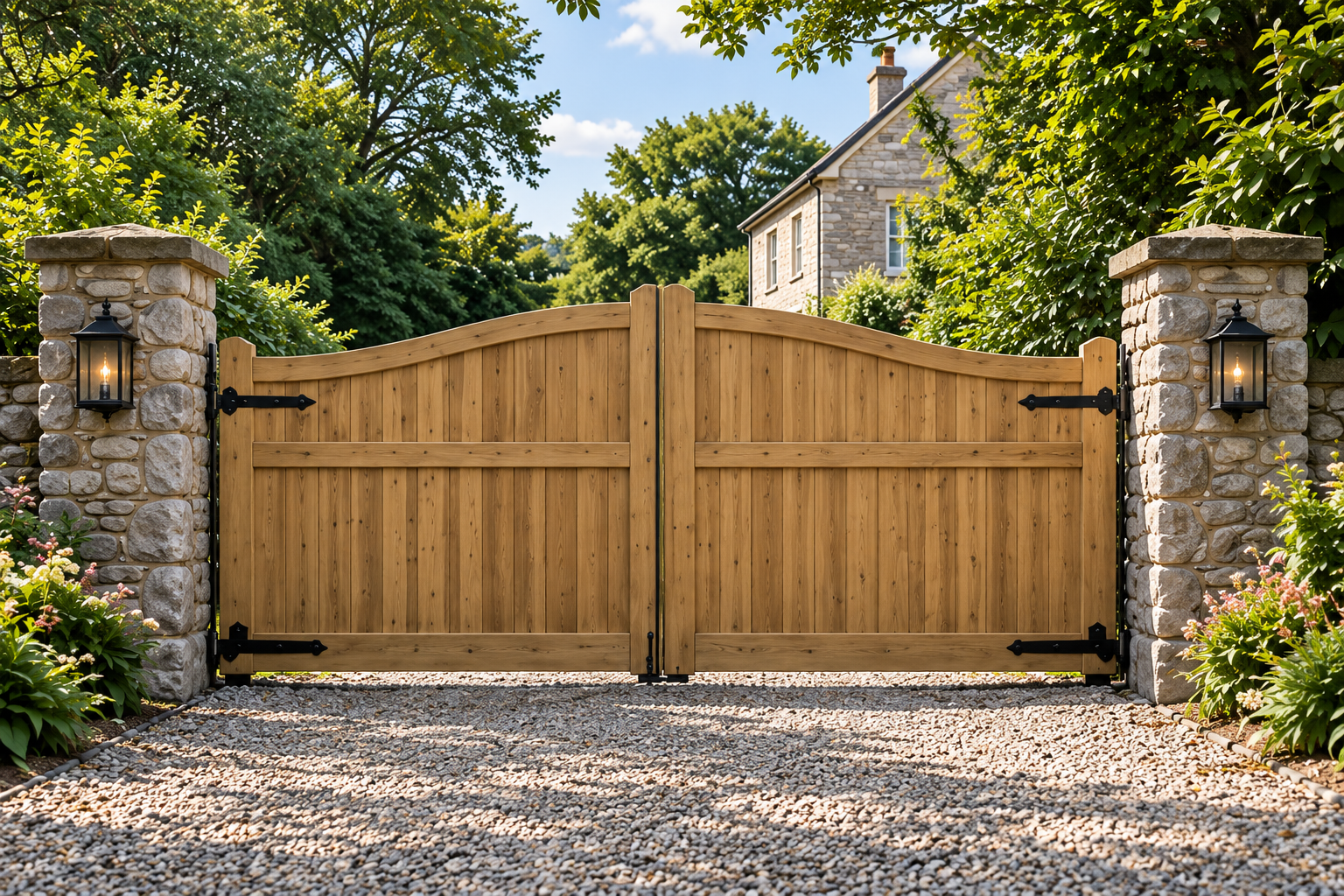 Illustrative wooden entrance gates design