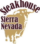 Logo des Steakhauses Sierra Nevada mit Stiergrafik und bordeauxrotem Text auf hellbraunem Hintergrund.