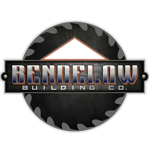 Logo for Rendelow Building Co. featuring text over a circular saw blade.
