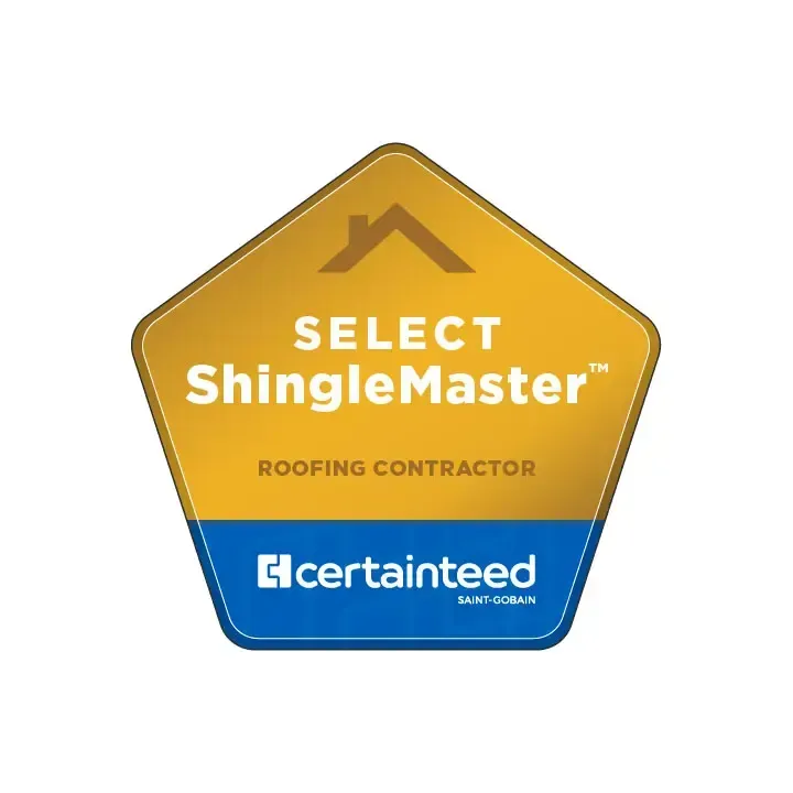 Gold and blue pentagon-shaped badge: 