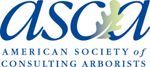 American Society of Consulting Arborists logo with blue script and green leaf accent