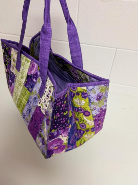 Purple Patchwork Tote Bag With Long Handles — Lyn-Jelle Crafts in Emu Park, QLD