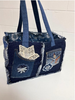 Blue Denim Tote Bag With Frayed Edges — Lyn-Jelle Crafts in Emu Park, QLD