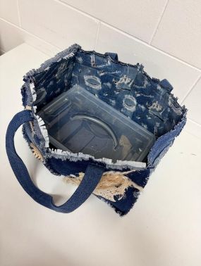 Blue Fabric Tote Bag With Frayed Edges — Lyn-Jelle Crafts in Emu Park, QLD