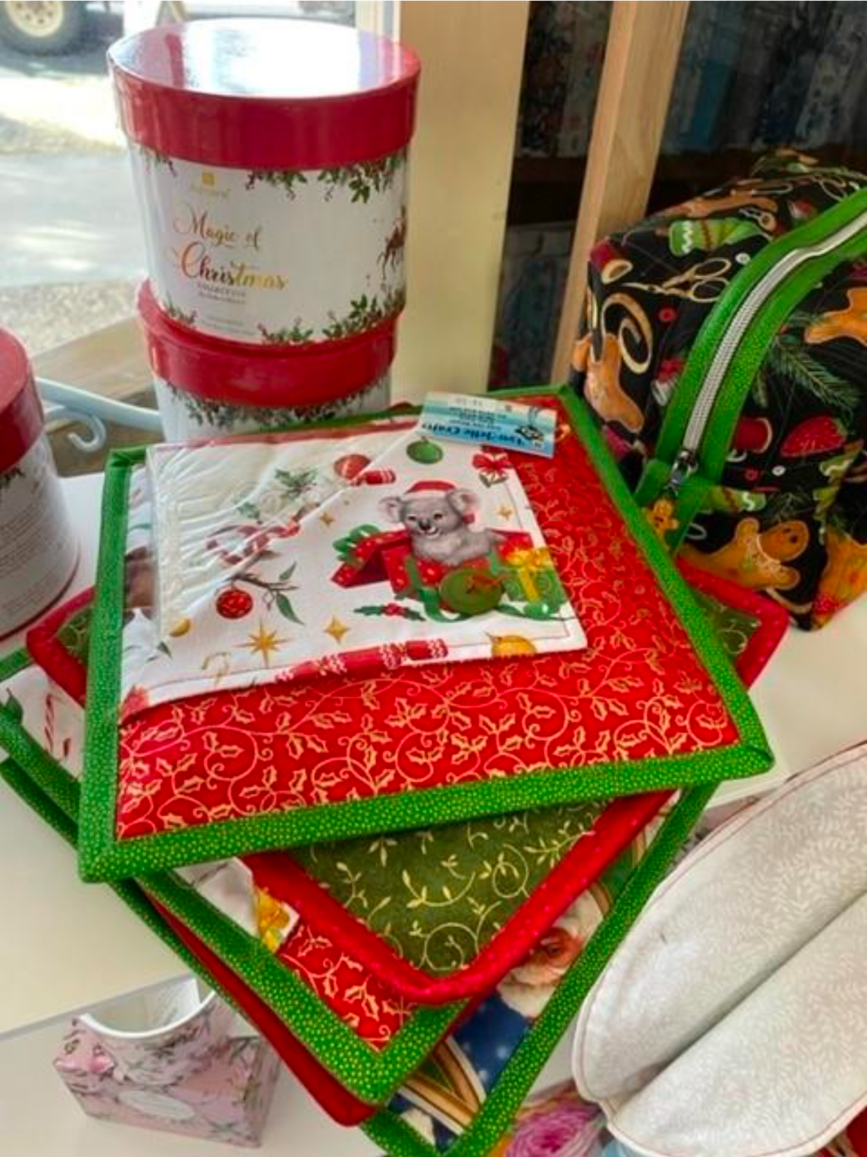 A Stack of Christmas Coasters Sitting on Top of Each Other on a Table — Lyn-Jelle Crafts in Emu Park, QLD