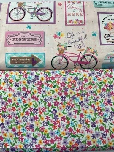 A Piece of Fabric With a Bicycle and Flowers on It — Lyn-Jelle Crafts in Emu Park, QLD