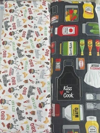 Two Pieces of Fabric With Bbq and Condiments on Them — Lyn-Jelle Crafts in Emu Park, QLD