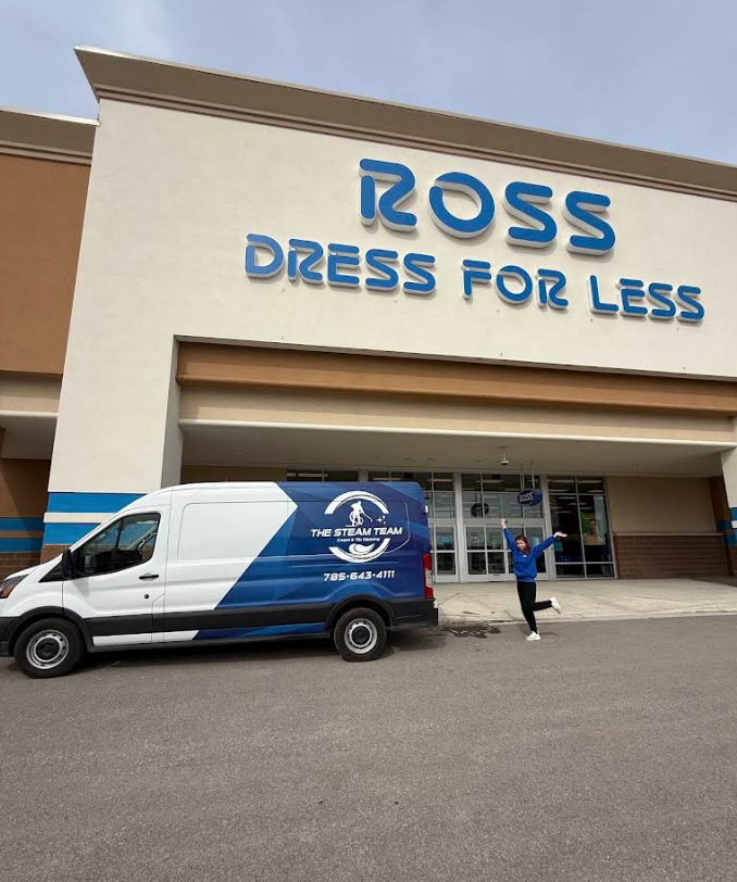 Ross Dress for Less storefront with a blue delivery van and a person standing outside