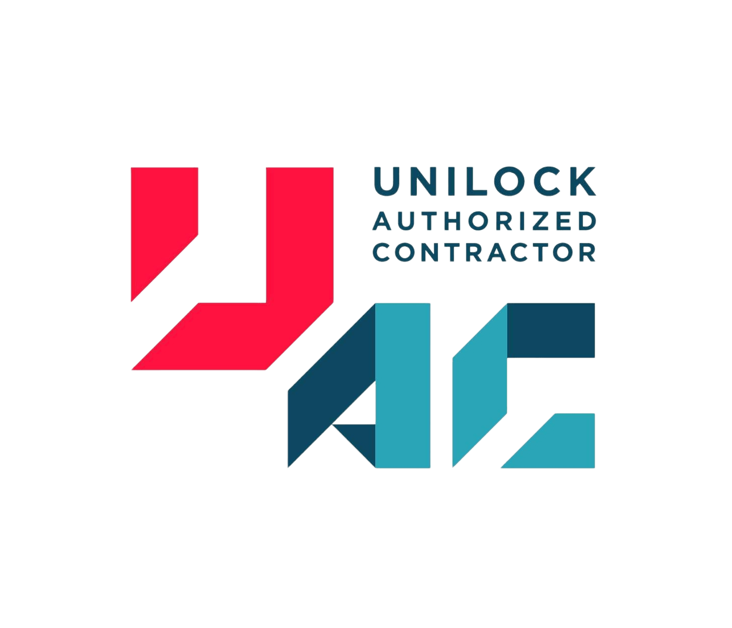 Logo for Unilock Authorized Contractor: Red U, blue-green AC, with text