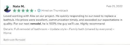 A review for Bonney Lake Bathroom Remodeling praising communication and quality work.