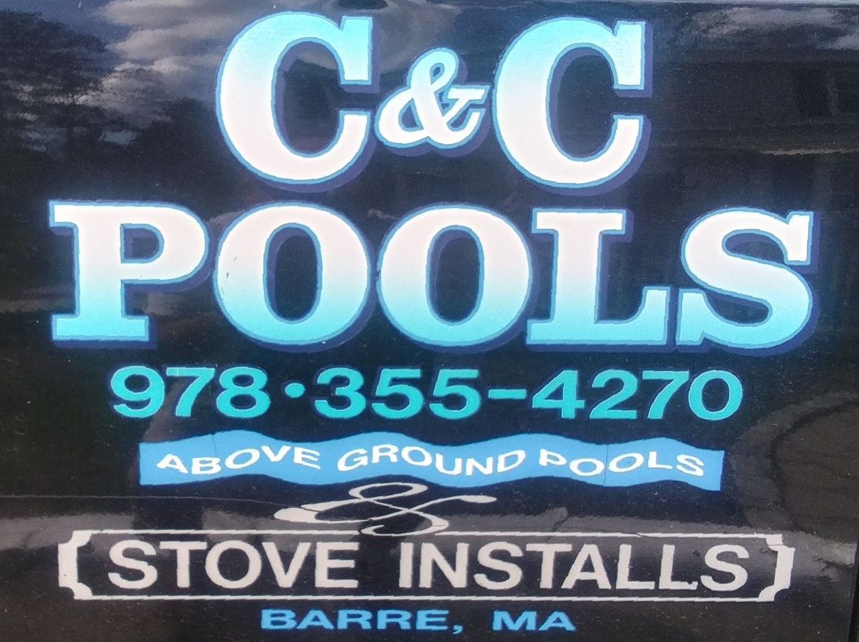 C&C Pools logo. Text: C&C Pools, phone number,