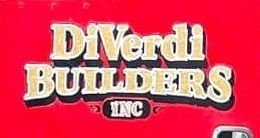 DiVerdi Builders Inc. logo on a red background; gold lettering with black outline.