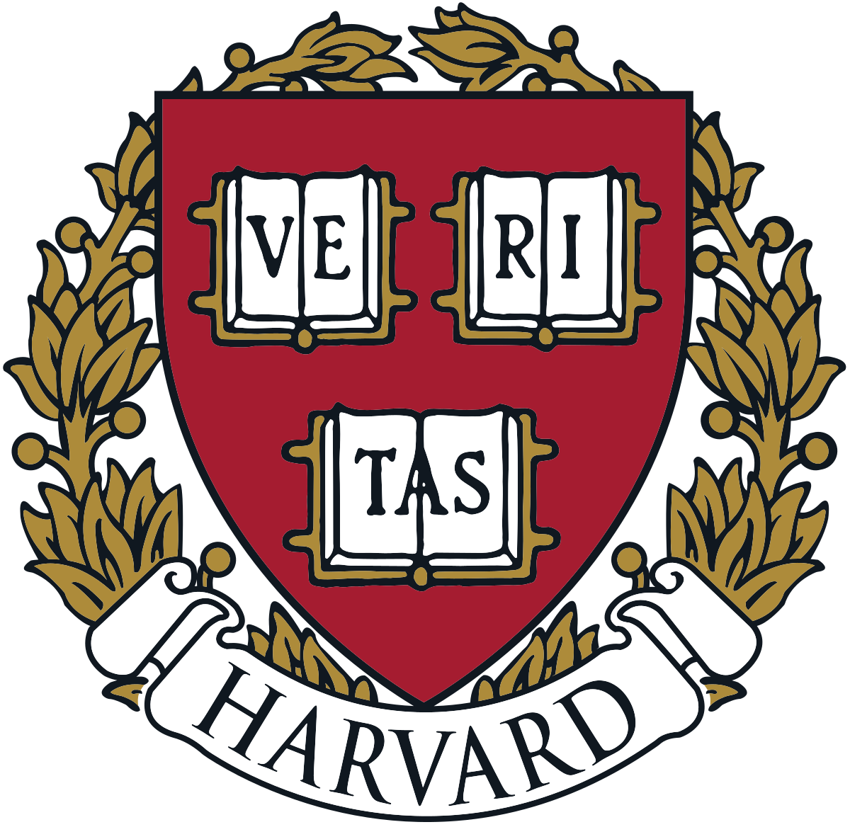 Harvard University shield with three open books,