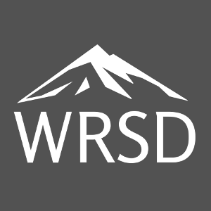White mountain peak logo over the letters