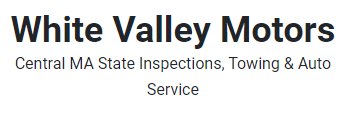 White Valley Motors logo: text with the company name and services offered (inspections, towing, auto service).