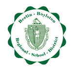 Berlin-Boylston Regional School District logo: green seal with text, shield, and a person.