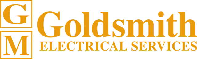 Logo for Goldsmith Electrical Services in gold and white. Features