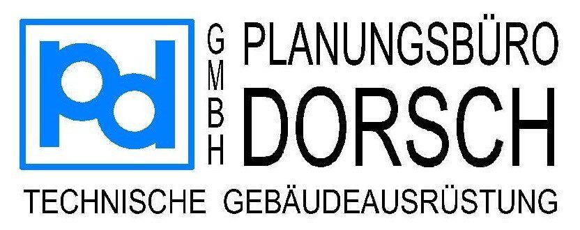 Logo for Planungsbüro Dorsch, blue and black text with “Technische Gebäudeausrüstung” tagline