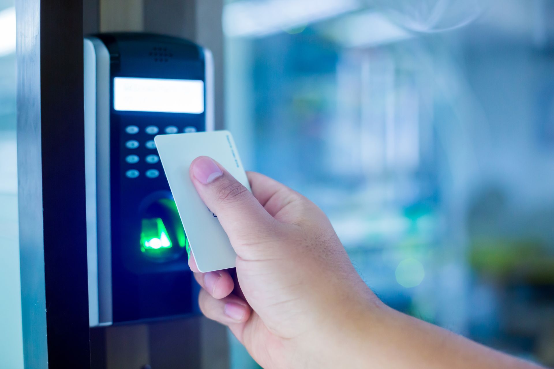 Card Access Systems reader installed at a commercial entrance
