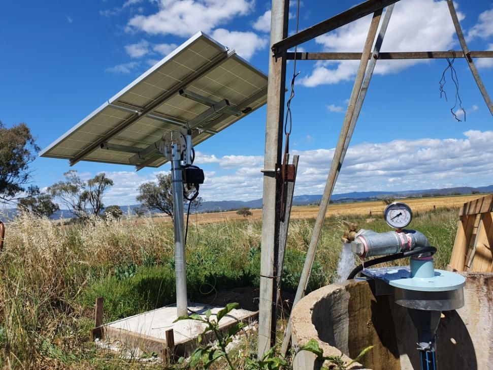 A Water Pump with A Solar Panel on Top of It — Peel Irrigation & Water Supplies in Taminda, NSW
