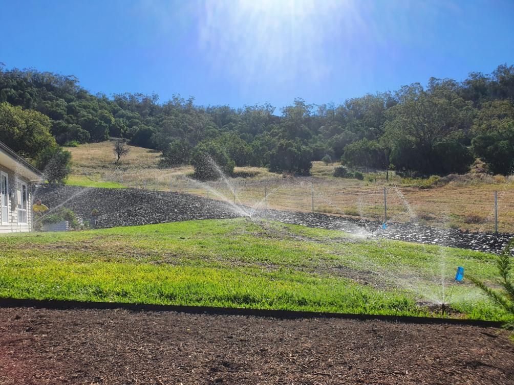 A Sprinkler Is Spraying Water on A Lush Green Field — Peel Irrigation & Water Supplies in Taminda, NSW