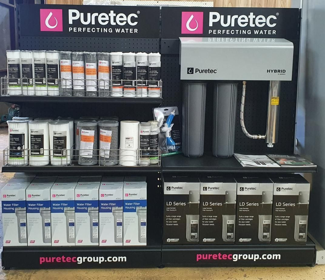 A Store Display of Puretec Water Filter Cartridges — Peel Irrigation & Water Supplies in Taminda, NSW