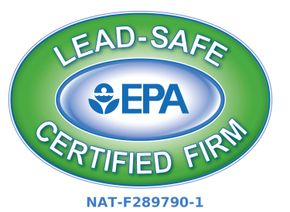 A lead safe certified firm logo that is green and blue A lead safe certified firm logo that is green and blue