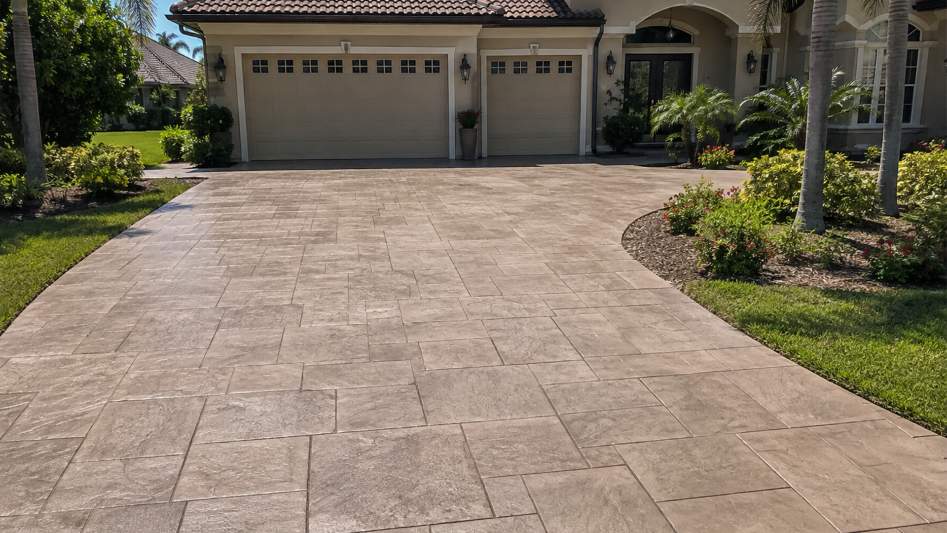 Ashlar slate stamped concrete driveway at a Bradenton home
