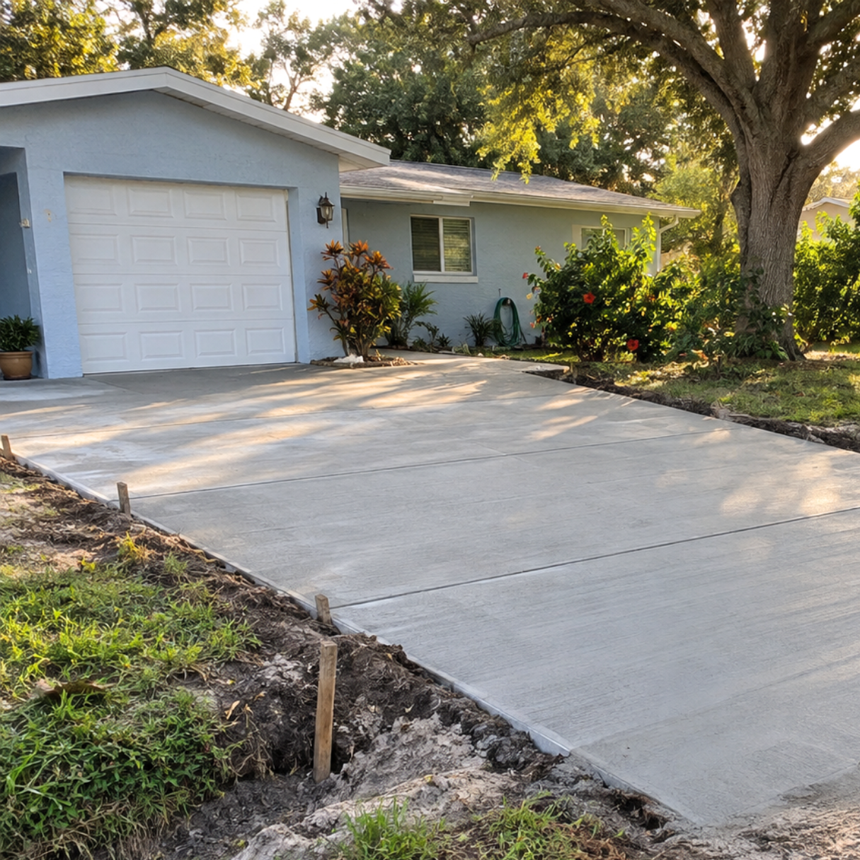 Concrete driveway apron connecting a residential driveway to the street in Bradenton