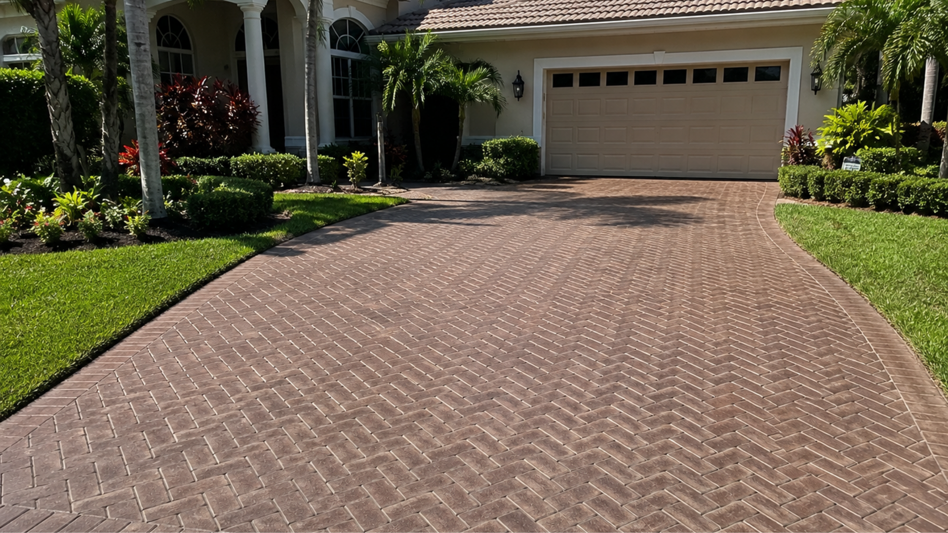 Herringbone brick stamped concrete driveway in Bradenton Florida