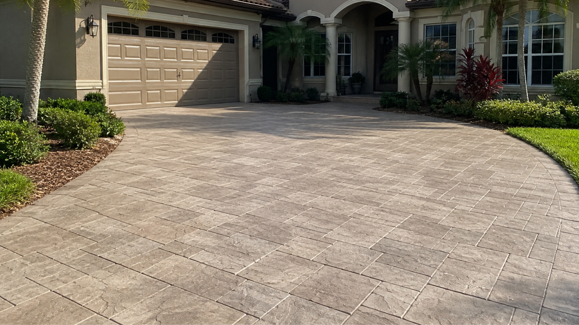 Ashlar slate stamped concrete driveway at a Bradenton Florida home