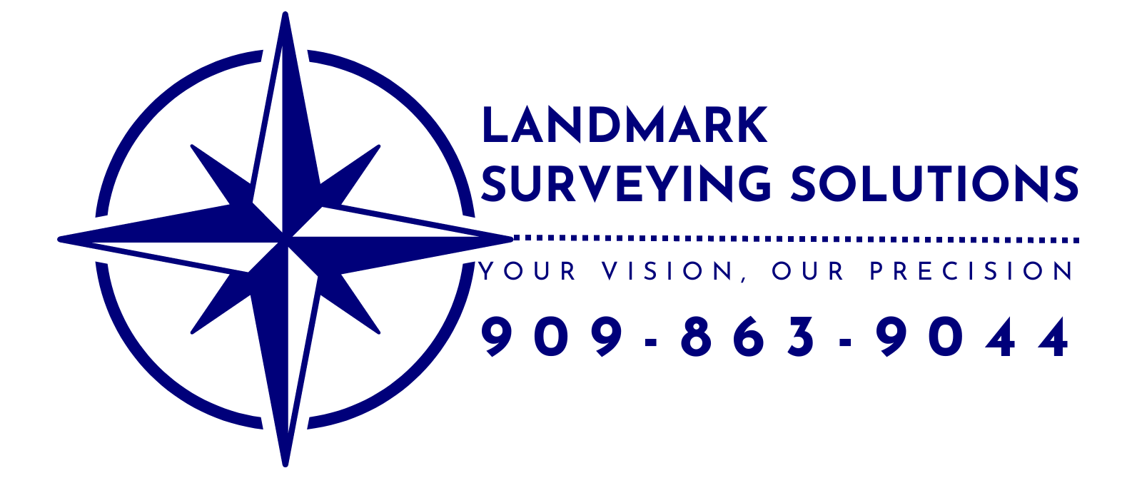 The logo for landmark surveying solutions has a compass on it