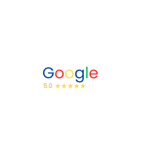 A google logo with five stars on it on a white background.