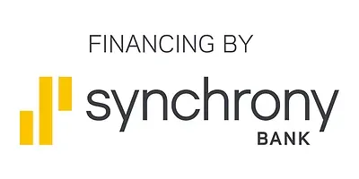 The logo for financing by synchrony bank is yellow and black.