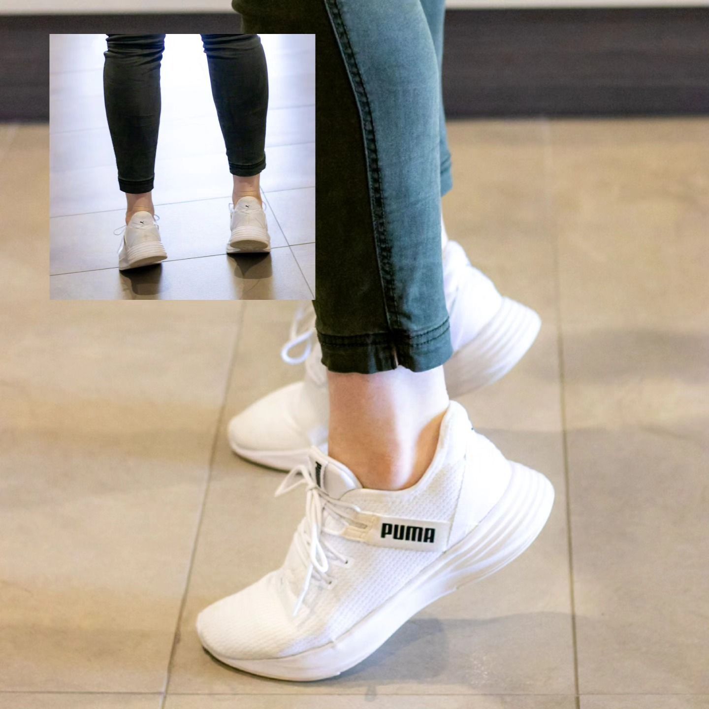 Person Wearing White Puma Sneakers and Green Jeans — Forerunner Physio In Taree, NSW