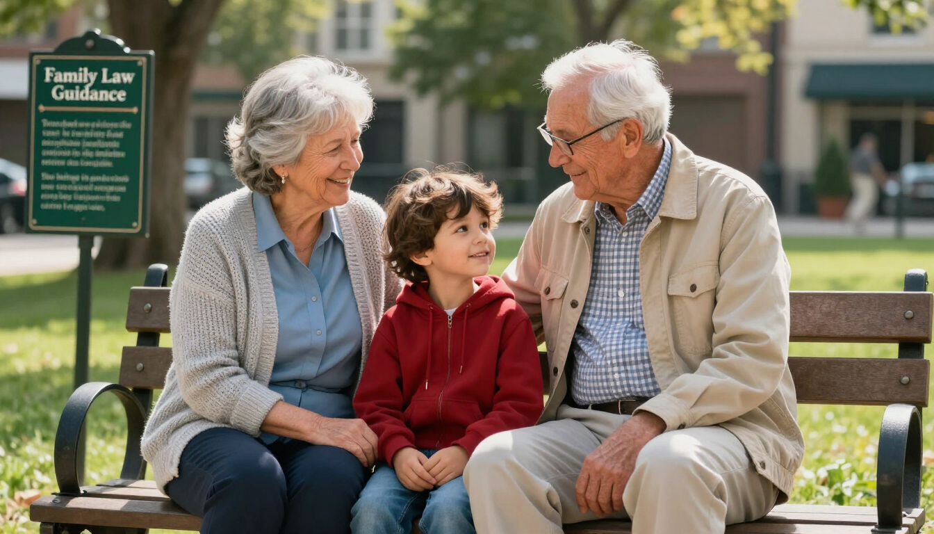 Tres personas están sentadas en un banco al aire libre, sonriendo y charlando en un parque soleado.