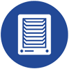 White air purifier icon on a blue background.