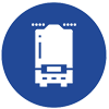 White boiler icon on a blue background.