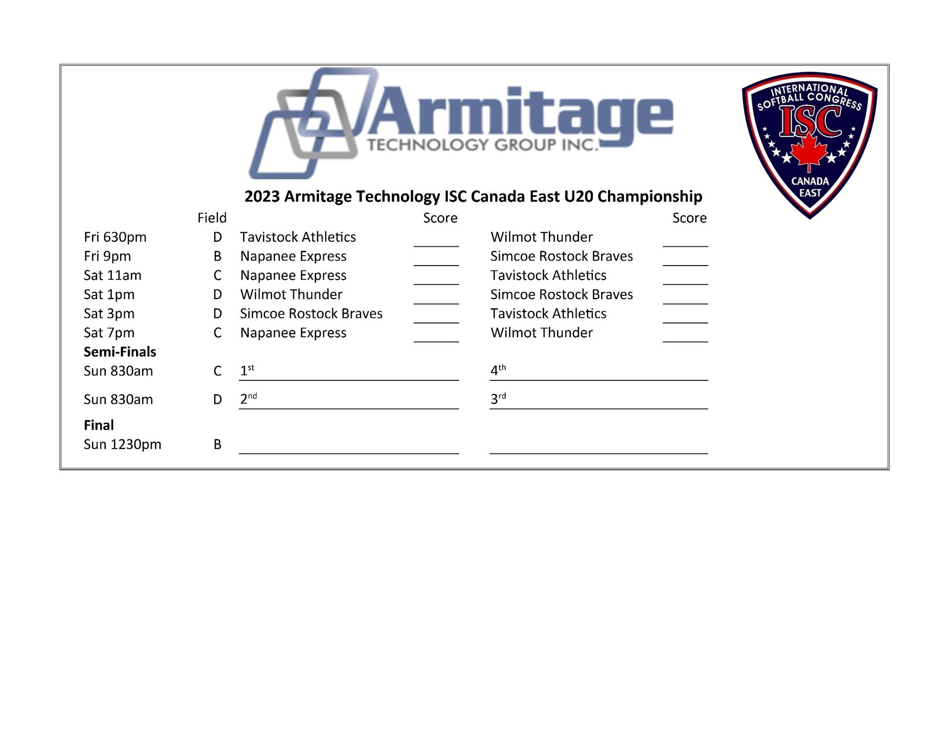 ISC Canada East Qualifier Schedules