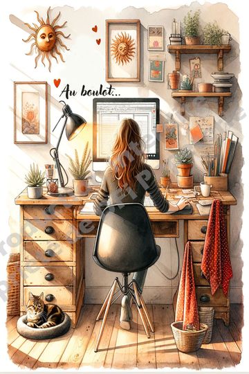 image d'une carte où une jeune femme est en télé travail