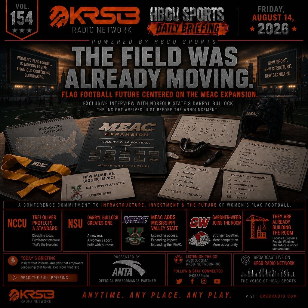 KRSB HBCU Sports Daily Briefing Volume 154 - The Field Was Already Moving: MEAC Women's Flag Football Expansion, Trei Oliver NC Central Football, Darryl Bullock Norfolk State