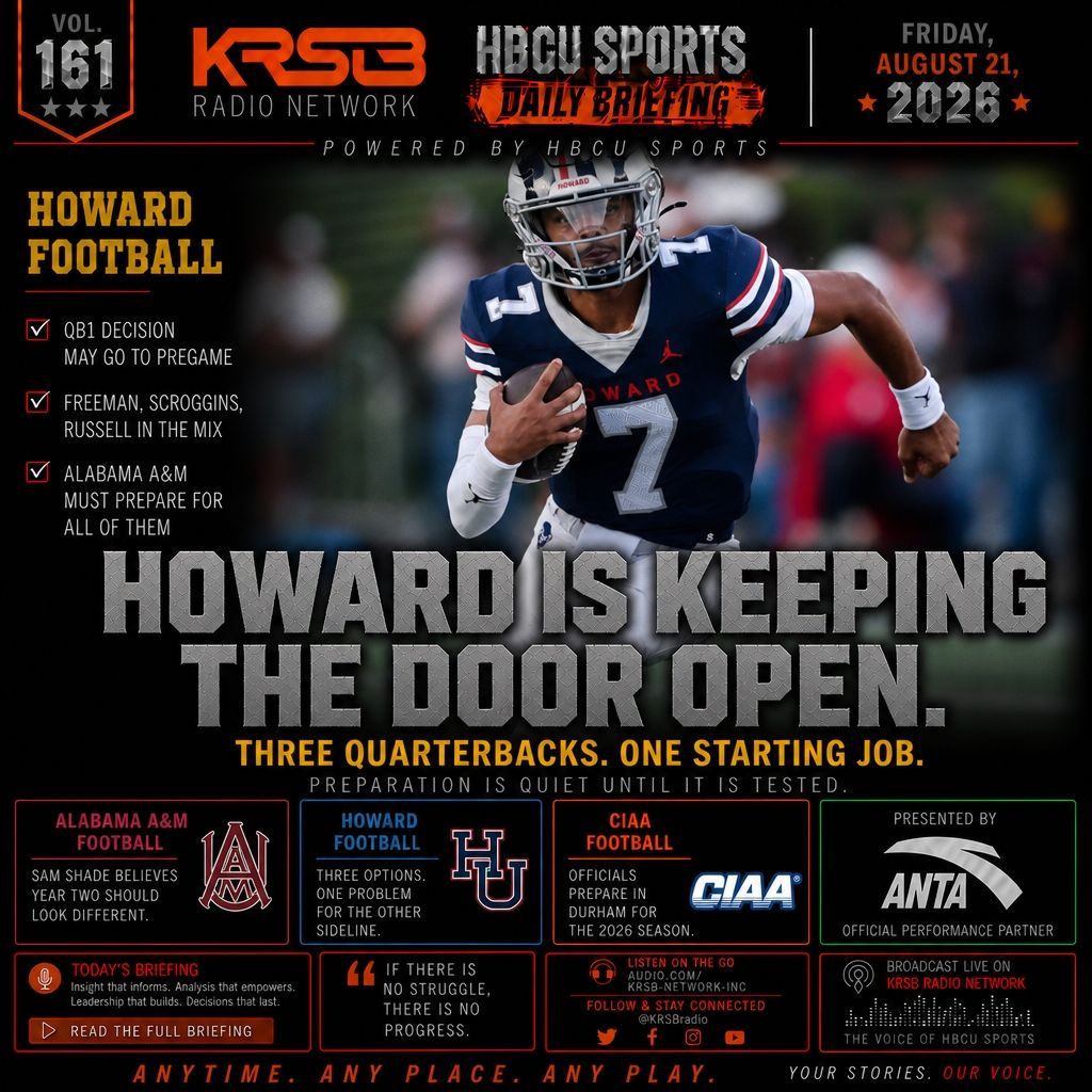 KRSB HBCU Sports Daily Briefing Volume 161 - Howard Bison Quarterback Battle Ted White, Alabama A&M Football Sam Shade, CIAA Officiating Clinic