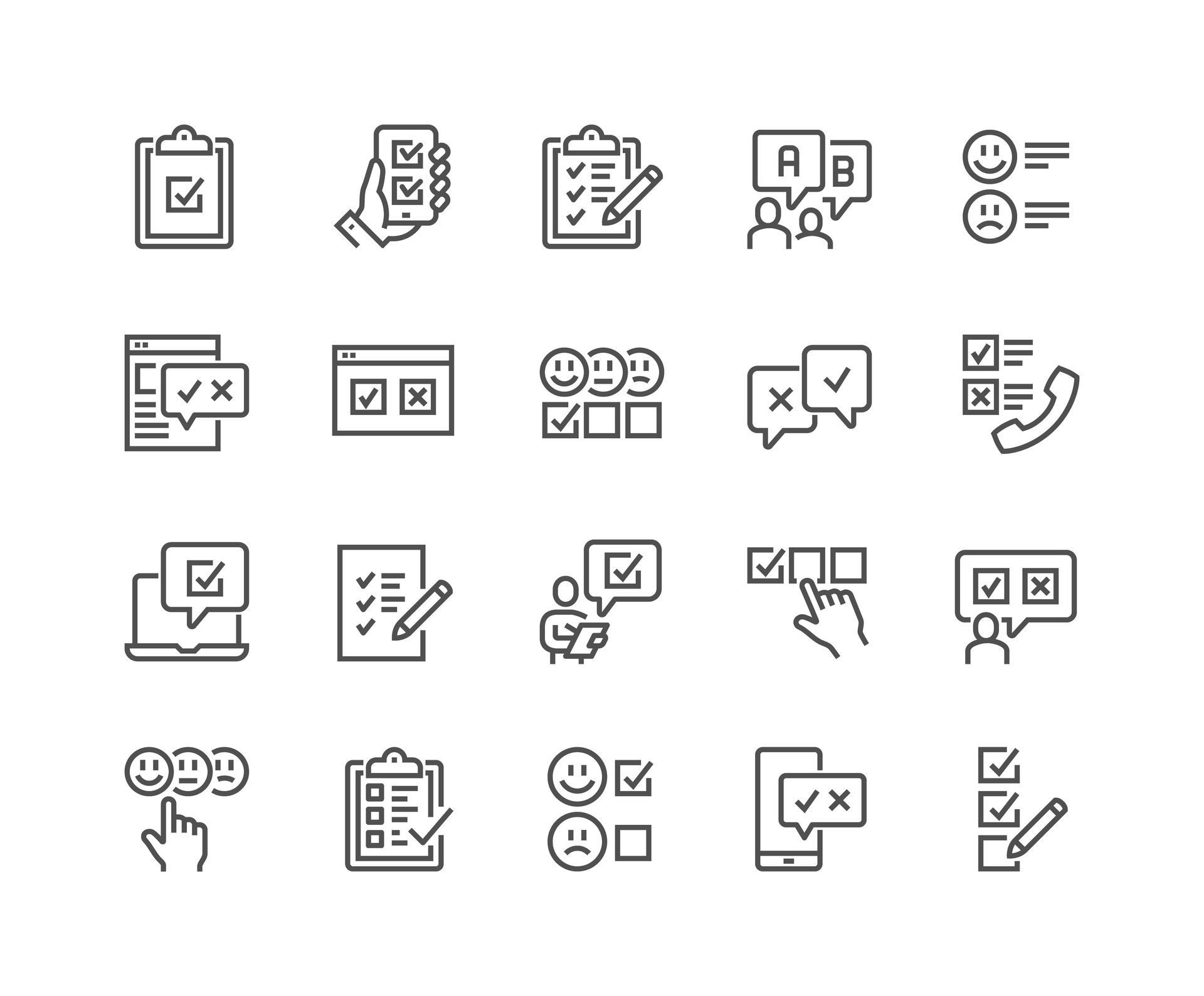 A set of checklist icons on a white background.