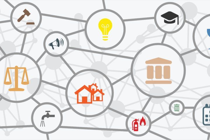 A bunch of icons are connected to each other on a white background.
