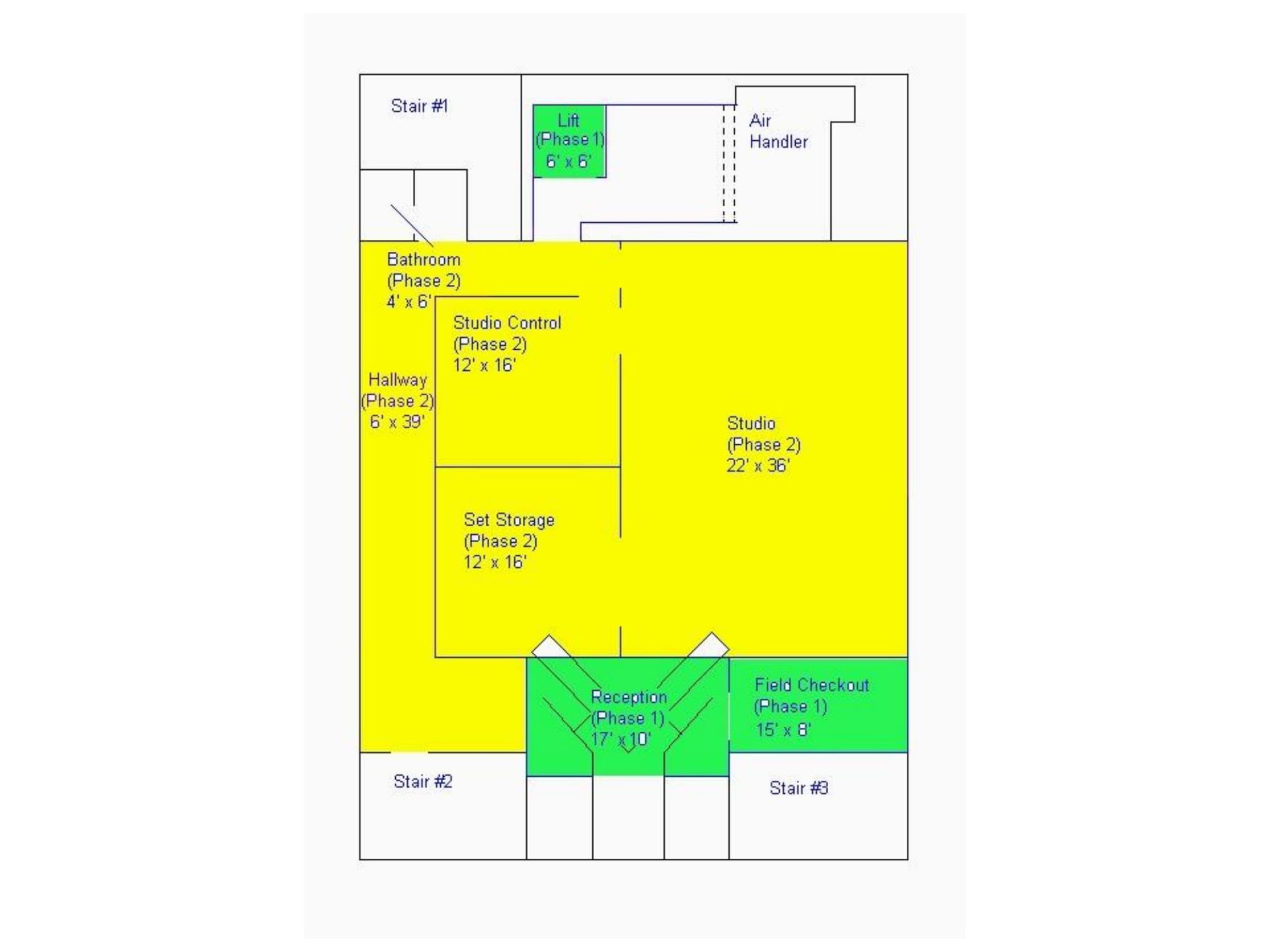 A yellow and green floor plan of a house