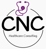 Logo for CNC Healthcare Consulting: black letters “CNC” in a circle, with a purple stethoscope on top.