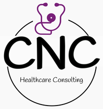 Logo for CNC Healthcare Consulting: black letters “CNC” in a circle, with a purple stethoscope on top.