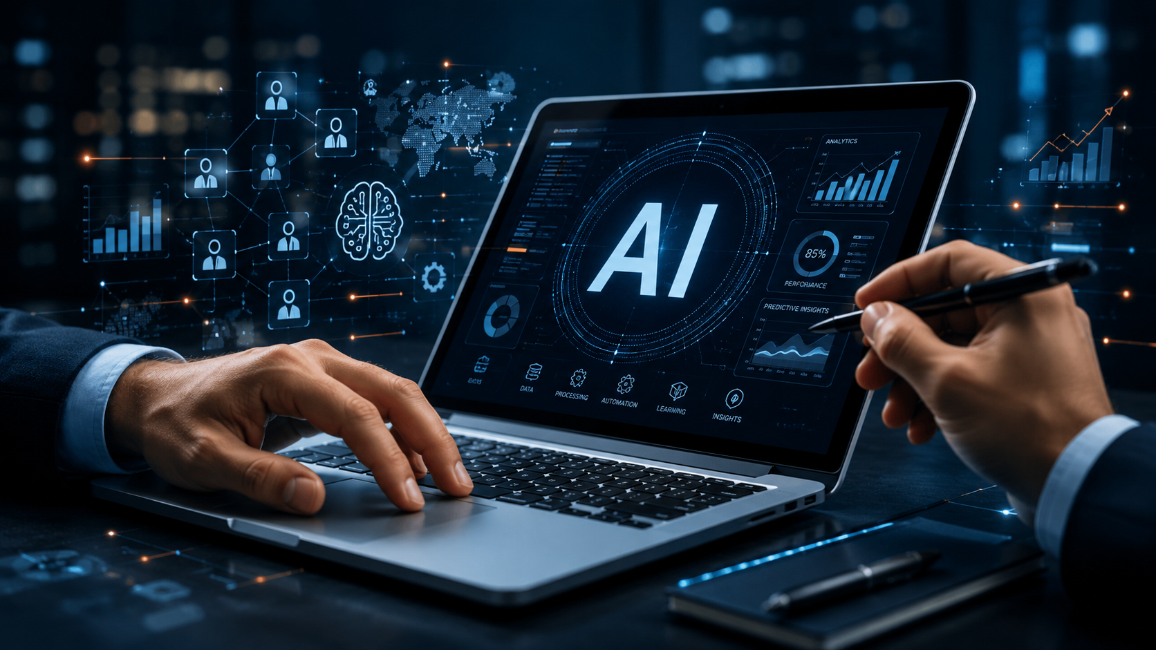 Business professionals using artificial intelligence to improve workforce strategy.
