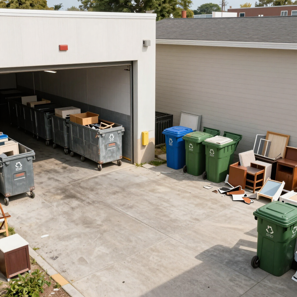 a car is parked on the side of the road next to a pile of junk