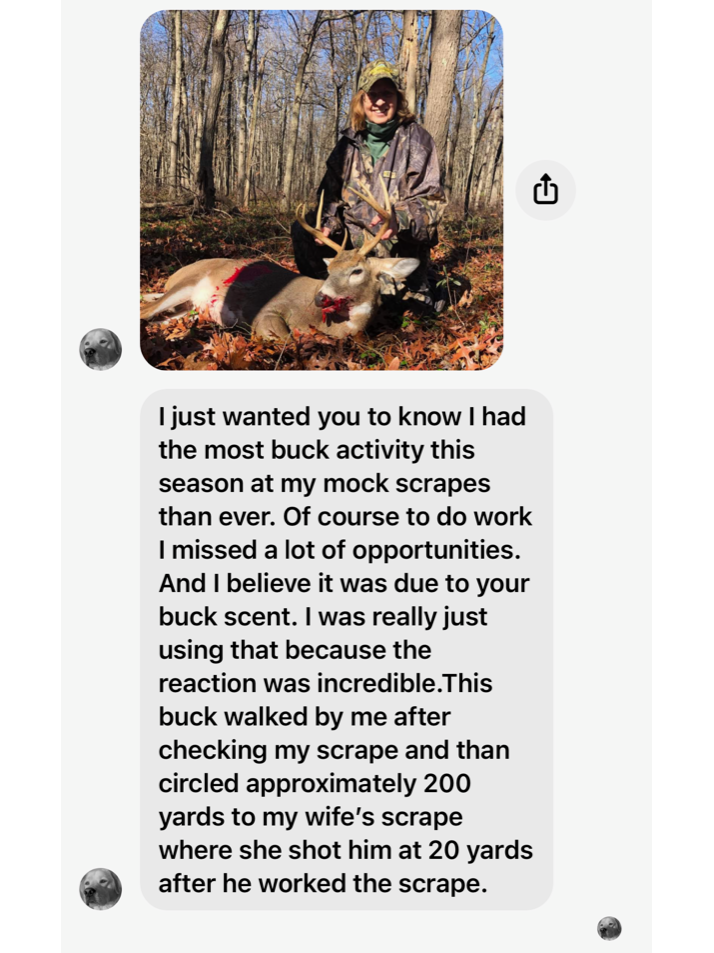 Site Review, Testimonial, Mock Scrapes, Hanging Ropes for Mock Scrapes, Tarsal Glands, Deer Mineral, Buck Preorbital.